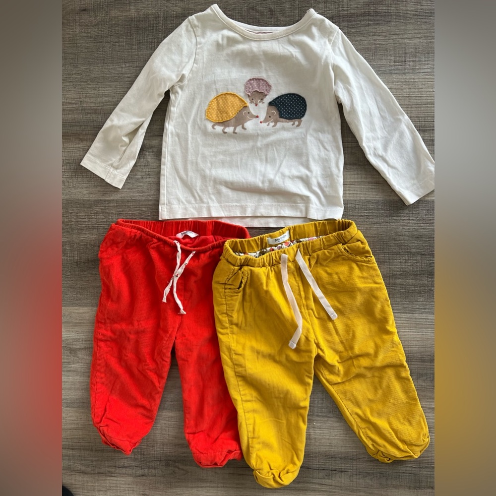 Baby Boden 6-12 months long sleeve shirt and 2 pair of corduroys.